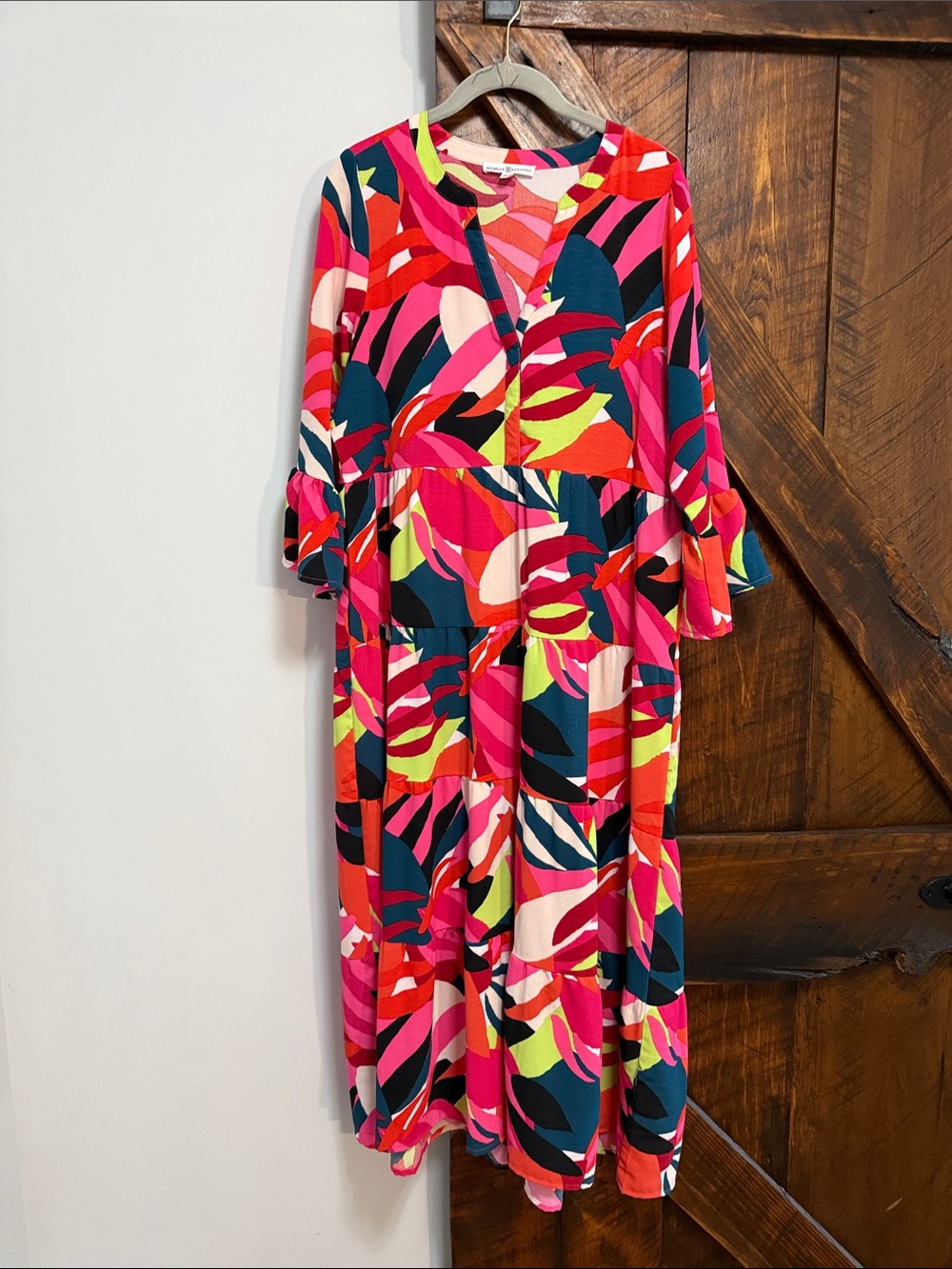 Vibrant Multicolor Abstract Tiered Maxi Dress